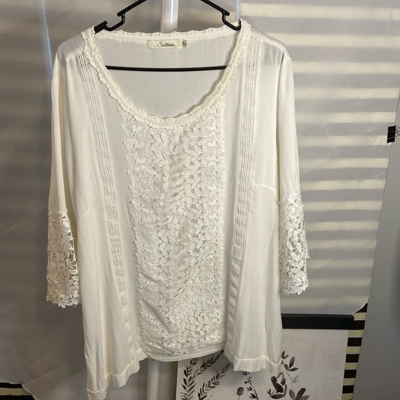 Solitaire Bohemian Floral Lace Top Blouse SZ 2X - Picture 1 of 7